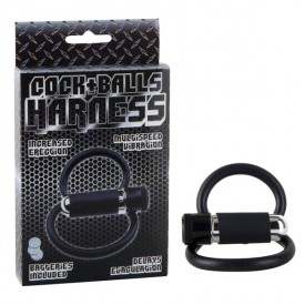 Черное двойное эрекционное кольцо COCK+BALLS HARNESS W. MULTISPEED BULLET